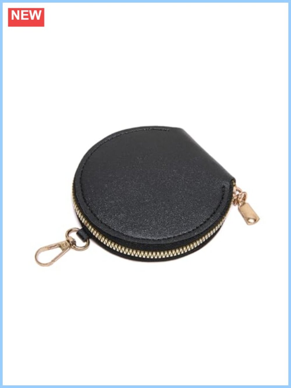 Small PU Leather Coin Purse Round Zipper Keychain Pouch Women